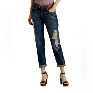 337. Ralph Lauren women's Lace Patchwork Relaxed Tapered Jeans Boho Chic